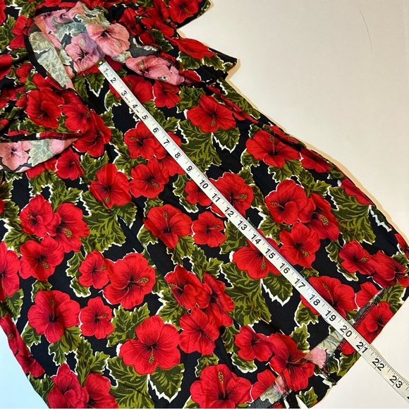 Vtg 80s Caroline Wells Peplum Rayon Dress Red Floral - Picture 8 of 9